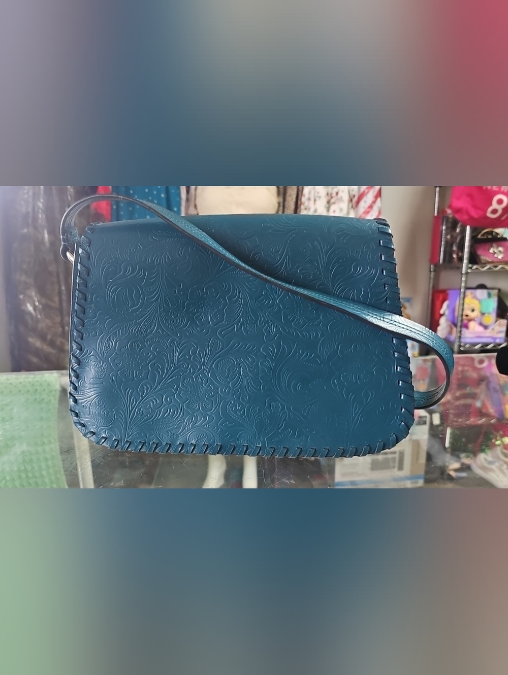 Charter Club Leather Shoulder Bag Purse  Floral Good Condition